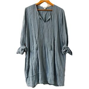 Sundance Midi Dress Lightweight Gauzy 100% Cotton Muted-Sage-Blue Coastal L